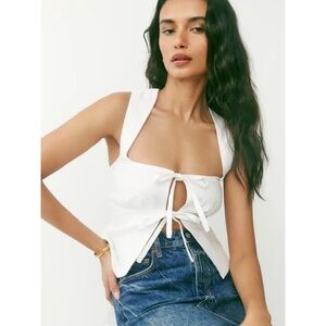 NWOT Reformation Azalea Linen Top in White Bows Tie Front Coquette Breathable